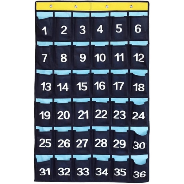Numrerad Organizer Klassrumsficka för mobiltelefoner Miniräknare Hållare Blå (36 fickor) 30 Pockets