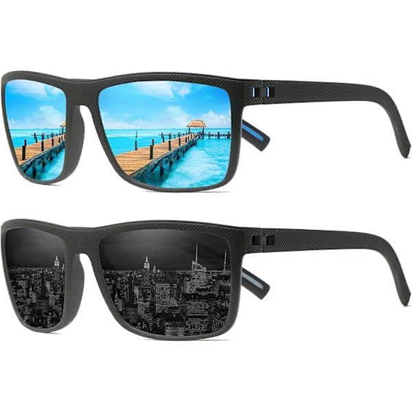 Solglasögon för Män Kvinnor Polariserande Linser UV400 Skydd Lättvikts Kvadratisk Ram Vintage Stil Solglasögon för Fiske Körning Vandring black+blue