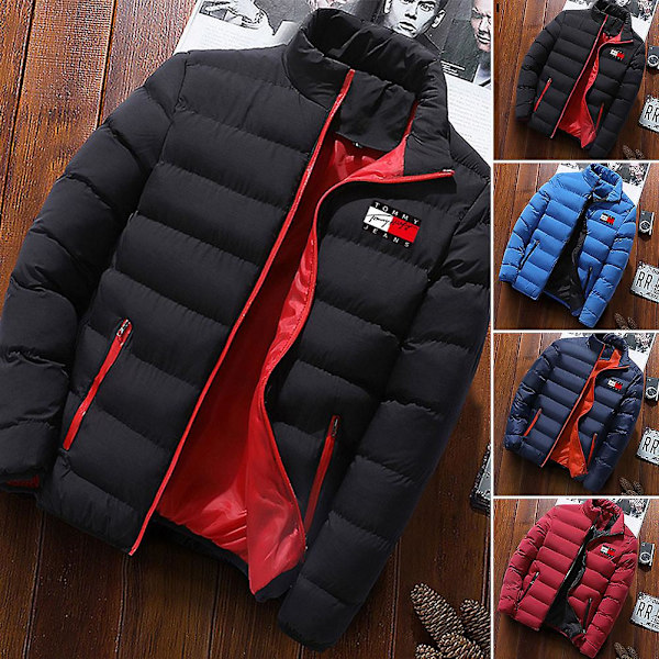 Herre Vatteret Frakke Mellemlang Tyk Dunjakke Vinter Varm Frakke Fitted Fit Black L