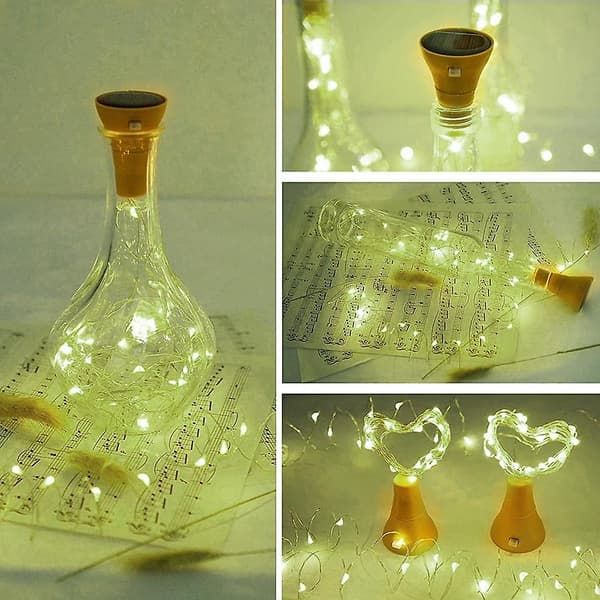 6-pak Solcelle Vinflaskelys, 20 LED Solcellelys til Bryllup Jul, ferie, Havedekoration blue light