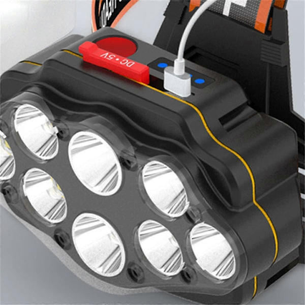 Långräckviddig USB-uppladdningsbar LED-pannlampa för camping och fiske - Superljus vattentät ficklampa - Lätt utomhuspannlampa - 60 000 lumen