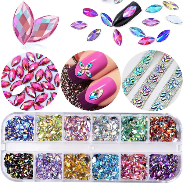 5 lådor Färgglada Nail Art Strass Kit - Multicolor Nail Crystal Gems Nail Diamonds Nail Horse Eye Strass med pincett och nail art för