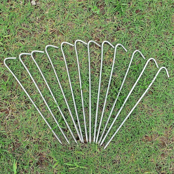 9\" Teltplugger Oppblåsbare Plugger 12 Pakker, Metall Teltplugger Kraftige Jordplugger Kroker For Gjerder, Presenning Og Utendørs Julepynt Hage Silver 9in**12pcs