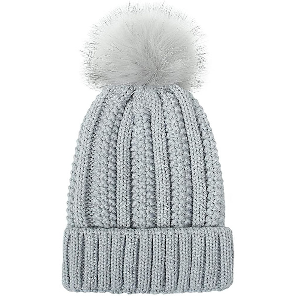 Kvinnors stickade mössa med satin foder Pom Pom vinter varm mössa Bobble hatt