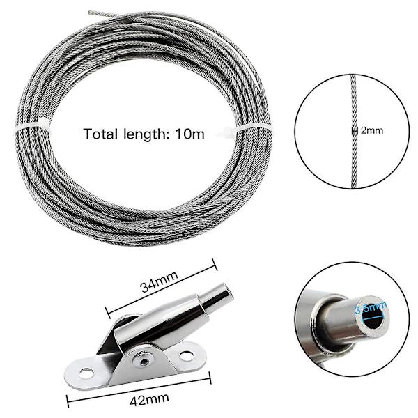 2 mm x 10 m PVC-belagt rustfri stålkabel wire hængeramme med wire-rebskruer, maks. belastning 30 kg