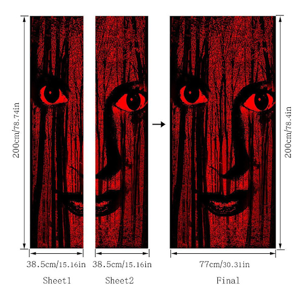 3D Halloween skrämmande blodskogs dörrklistermärken, 30 x 79 tum blodskogs realistisk dörr tapet klistermärke för Halloween dekoration, hemfest avtagbar