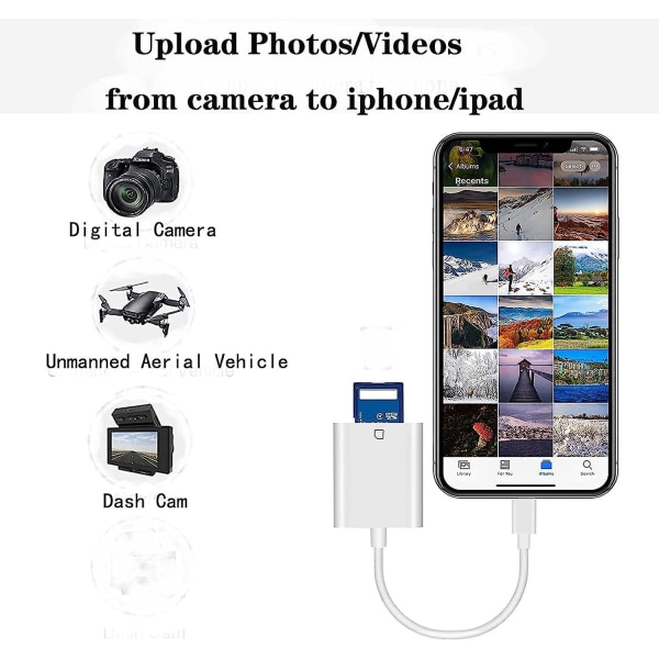 SD-kortläsare för Iphone Ipad Trailkamera SD-kortläsare Fotografering Minneskortadapter Plug And Play