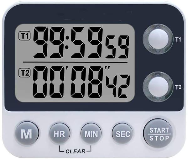 Digital dubbelkökstimer, justerbar volymtimer, matlagningstimer, stoppur, stor LCD