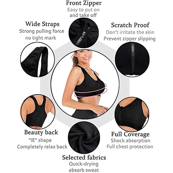 2 kpl Vetoketjullinen Urheiluliivi Leikkauksen Jälkeinen Liivi Joogaliivi Treenaus Fitness Aktiivivaatteet Pehmustetut Liivit Naisille Black XL