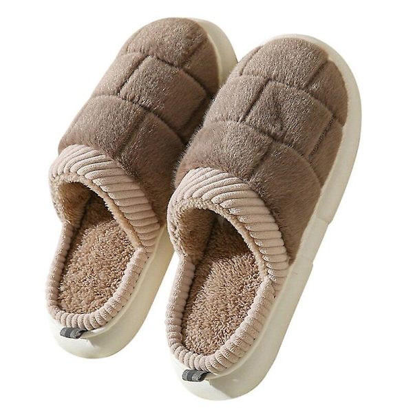 Huspäls plysch mjuka bomullstofflor kvinnliga vinter inomhus damtofflor halkfria skor hemtofflor damglidskor för sovrum Coffee 40-41(foot24.5-25cm)