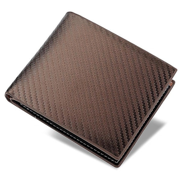 Myntkortshållare Väska Kolfiber Texture PU Läder Män Bi-fold kort plånbok Coffee