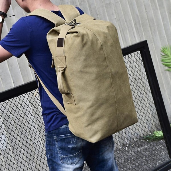 Herr Canvas Ryggsäck Resväska Axelväska för Utomhus Resor Vandring, Storlek L: 55x30x20cm Khaki