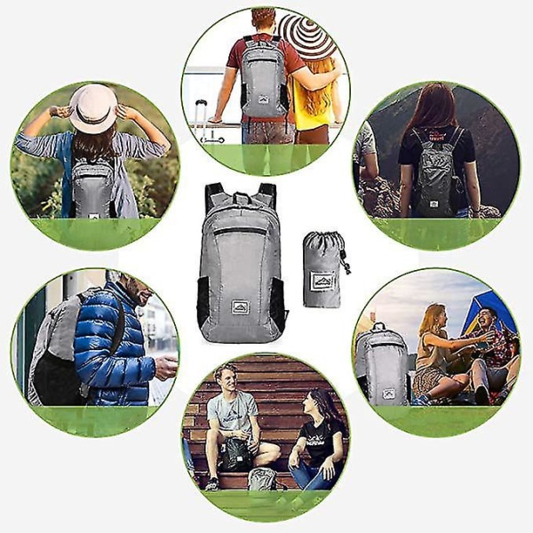 Udendørs Sports Daypack Taske, Ultralet Foldbar Rygsæk Pakkelige Rygsække Grey