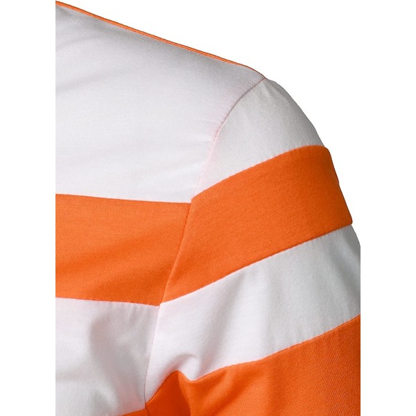 Herr Casual Långärmad Polotröjor Kontrastfärg Patchwork Bomull Tee Toppar Orange 3XL