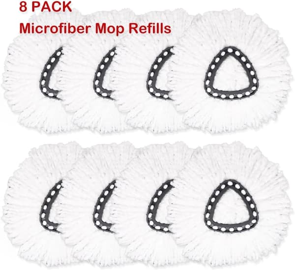 Spin Mop Head Refills for Vileda, passer O-Cedar Spin Mop, Easy Wring Mop Replacement, Microfiber Triangle Replacement Pads, hvit farge (8 pakning)