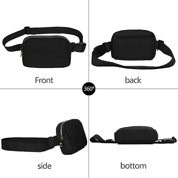 Snygg midjeväska i nylon för män och kvinnor, vattentät, sportig, casual, crossbody-väska Black