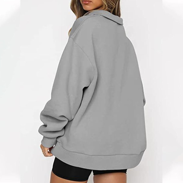 Dame Oversized Halvzip Trøje med Lange Ærmer - Efterårssweatshirt - Kvartzip Trendy Hoodie Outfits til Teenagere m0 grey 3X Large