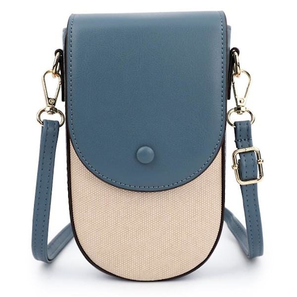 Canvas Textur PU Läder Kvinnor Liten Crossbody Väska Telefon Kosmetika Bärväska Blue