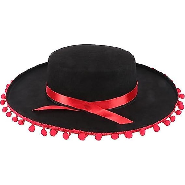 Filt Spansk Hatt, Party Hat Hårband Dans, Fest, Maskeradkraft För Män Kvinnor (svart Röd)