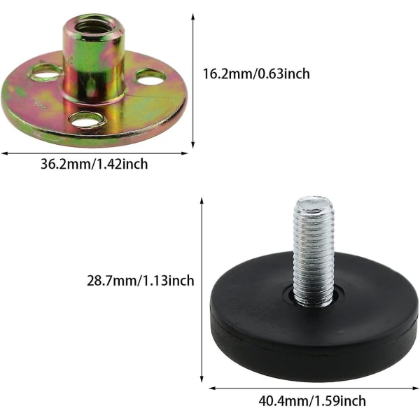 4 stk. 30-40 mm justerbare gevind Sengestel Rystesikre Værktøj Gavlpropper til Senge Skabe Sofaer