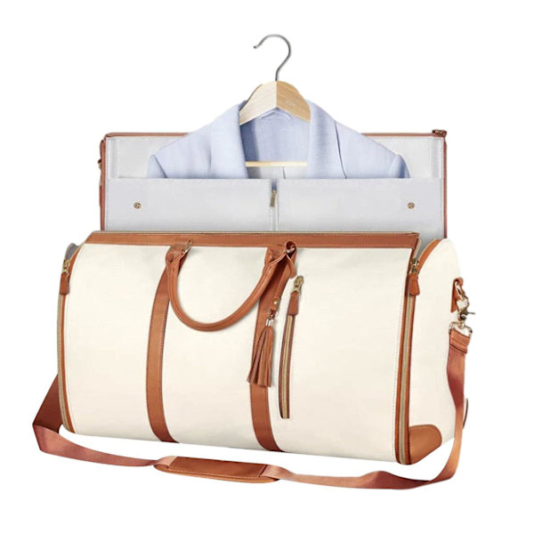2024 Reiseklespose, Stor PU Draktdraktpose med Skopose, Multifunksjonell Duffelbag for Reise, Strand eller Camping -GSLA Beige