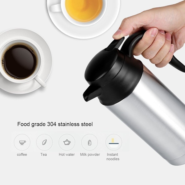 Elektrisk vattenkokare för bil, 750 ml vattenkokare uppvärmningskopp kaffekopp resevattenflaska snabb uppvärmning för camping båt lastbil - BPA-fri