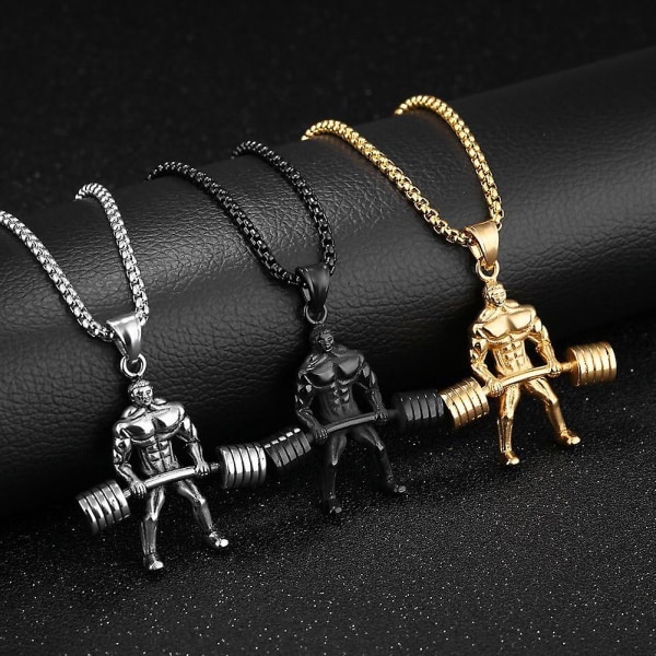 Miesten Hip Hop Ruostumaton Teräs Hercules Painonnosto Tanko Riipus Kaulakoru, 21.6\" Ketju Gold Tone