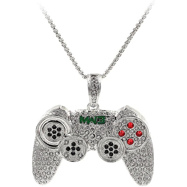 Halsband Färgglada Kristall Spelkontroll Halsband Punk Hip Hop Vänskap Halsband Spelkonsol Halsband För Son/barnbarn Bästa Vänner Silver