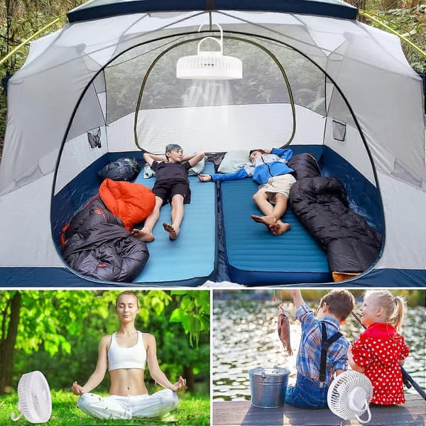Genopladelige hvide campingventilatorer til telte, 7 tommer
