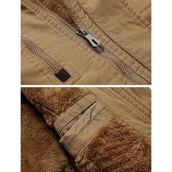 Herrjacka - Casual vinterbomullsjacka Militärjacka Tjock huvtröja Cargojacka Khaki 4XL
