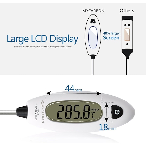 Lång matlagningstermometer Temperaturprob Digital kökstermometer Omedelbar avläsning 5 sekunder Lcd Stor skärm Kött, Grill, Bakverk, Badvatten Termometer