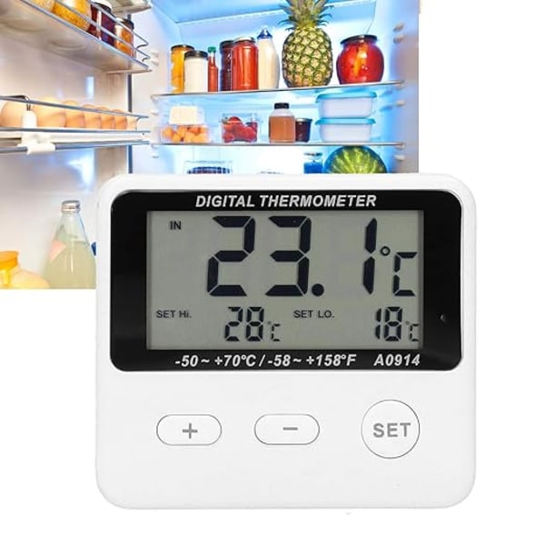 Walfront Digital Frys Thermometer Batteridriven Universal Kylskåpstemperaturmätare Alarmkonsol med Sonda