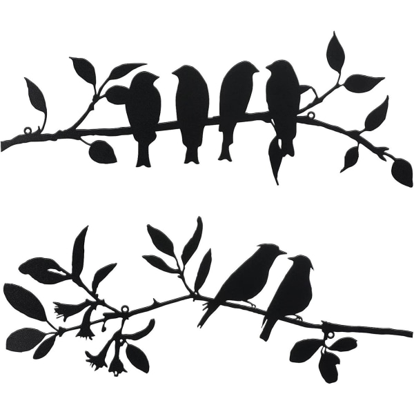Kärleksfåglar på en gren Metallväggdekor Trädkonst Metall Fågelträdgårdsväggskyltar Svart Hängande till jul Halloween Heminredning Inomhus Svart
