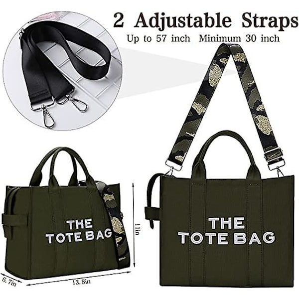 Canvas Tote Tasker til Kvinder Håndtaske Tote Pung med Lynlås Canvas Crossbody Taske til Kontor, Rejse, Skole