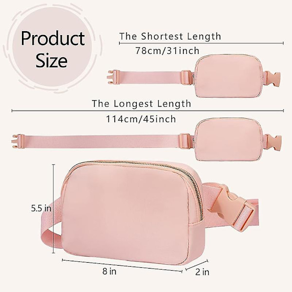 Snygg midjeväska i nylon för män och kvinnor, vattentät, sportig, casual, crossbodyväska Pink