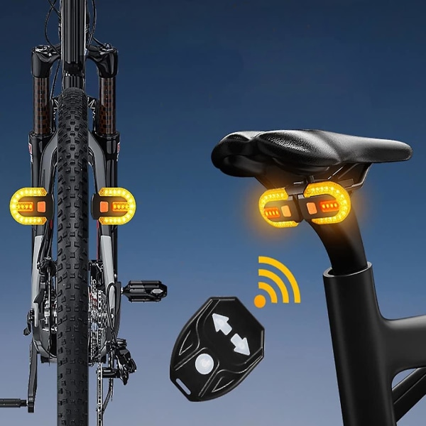 Blinkers för cykel med trådlös fjärrkontroll, två lampor delat bakljus med indikator, USB uppladdningsbar Transparent