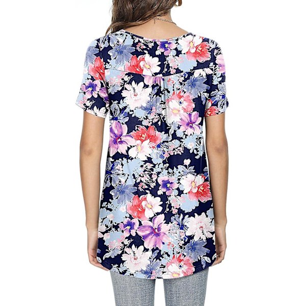 Kvinnors vår-sommar Henley-skjortor Knäppta tunikor 2023 Casual Kortärmad blus T Mix Flower XXL