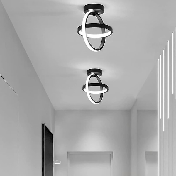 Svart Taklampe 2 Sirkler Moderne Stereoskopisk Stil Liten LED Taklampe for Kjøkken Trapper Taklampe Art Deco Kaldt Hvitt Lys Varmt Lys