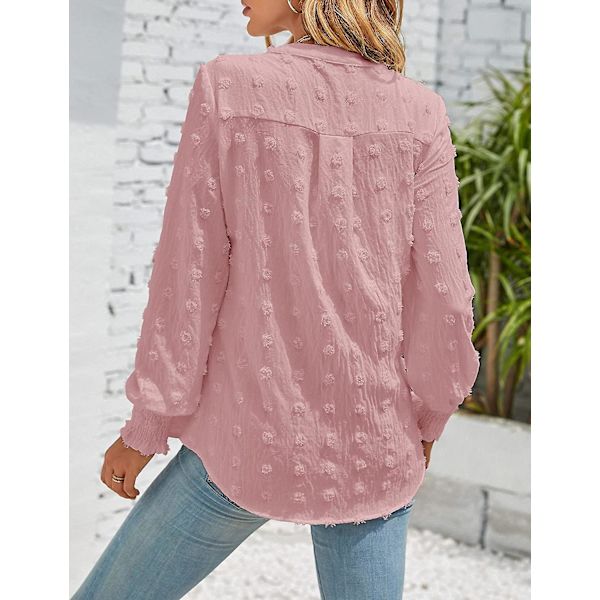 Dam Casual Business Toppar V-ringade Tröjor Långärmade Chiffon Blusar Arbetsskjortor