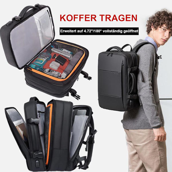 Ny uppgraderad handbagage-ryggsäck, 35/45l expanderbara reseryggsäckar för flygplan, konvertibel ryggsäck portfölj för resor, vattenavvisande S