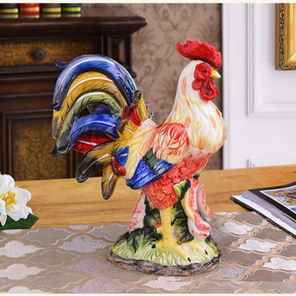 Keramisk Samleobjekt Figur Statue, 3D Håndmalt Stor Hane Rose Hjemmedekorasjon