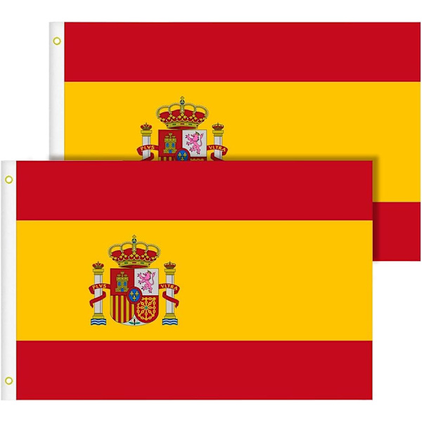 2 kpl Espanjan lippu 90 x 150 cm, Espanjan kansallislippu valmistettu polyesteristä, UV-kestävä, repeytymätön, säänkestävä, Espanjan lippu