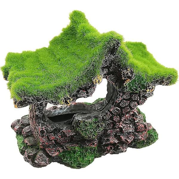 Akvarium Dekoration Hus Harpiks Hul Skjulested Hus, Fiskekum Tilbehør Hule Ornament Tank Lille Fisk Skjulested Med Mos