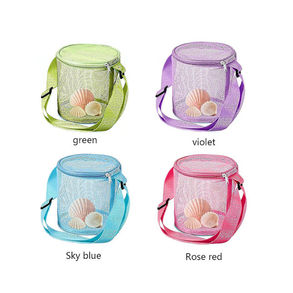 Strandveske for barn, skallinnsamlingsveske, oppbevaringsveske i netting med justerbar skulderstropp, sandtett og sammenleggbar for utendørsaktiviteter Rose red