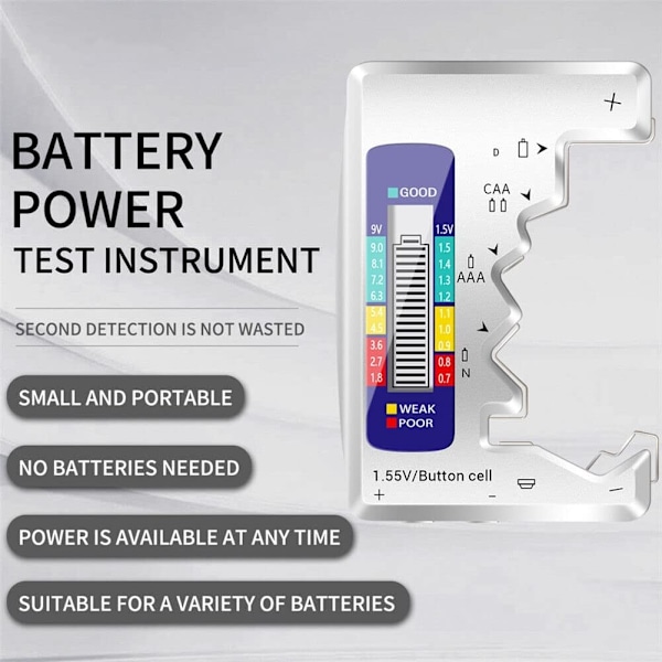 Digital Universell Batteritestare Batterikontroll för Alla Batterier C AA AAA D N 9V 6F22 1.5V Knappcell Små Mini Batterier