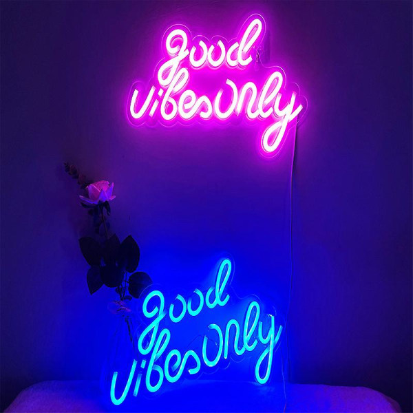 Rosa Good Vibes Neon Skylt - Neonljus för sovrum, LED-neonskyltar för väggdekor