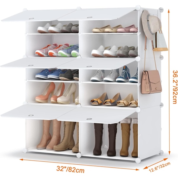 Skohylde, 5-lags skoskab, plastik skohyldeorganiser til garderobe, entre, soveværelse, indgang