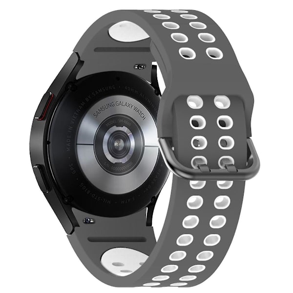 20mm silikoninen ranneke Samsung Galaxy Watch 5 40mm/44mm/5 Pro 45mm -kelloon kaksoisreikäsoljella Grey    White