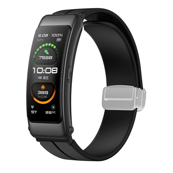 Til Keep B4/Huawei Watch Fit Mini Urrem 16mm Silikone Armbåndsrem, Sølv Foldespænde Black