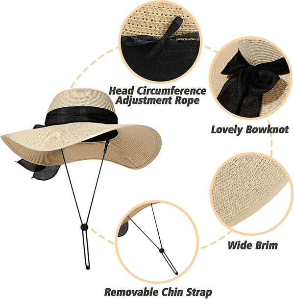 Dam halm strand solhatt: Stor hopfällbar och packbar sommar solhatt Style 1
